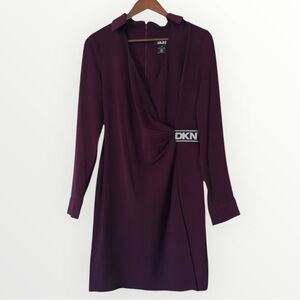 DKNY Long Sleeve Faux Wrap Dress in Raisin Size 4 NWT Cocktail Party Guest